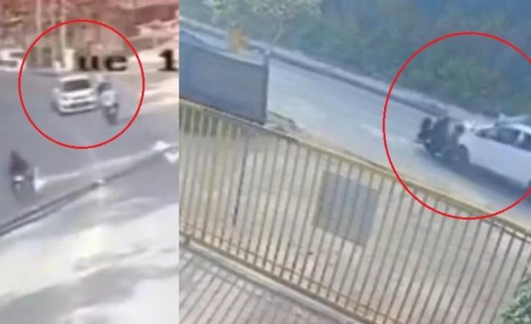 El motociclista voló, golpeando el auto que atacó a Lane