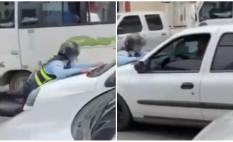 El conductor tomó un agente de tránsito en el capó del automóvil para evitar una multa en Villavicecino