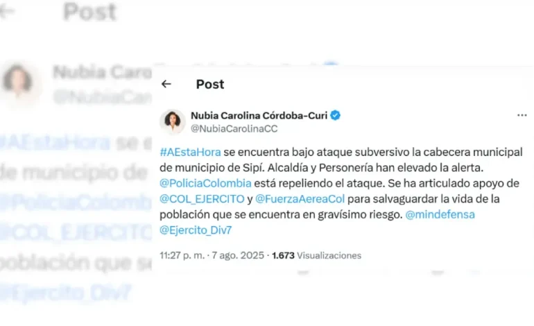 Gobernador de Chocó Alerta con un ataque constante en la comuna Sipí

 – Primer plano