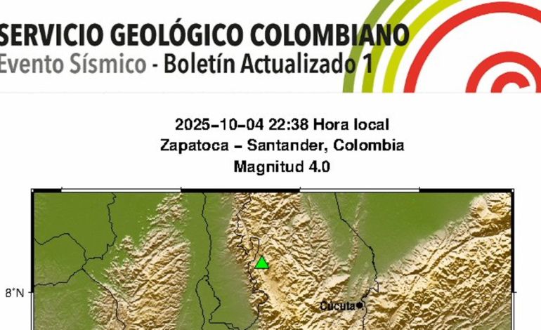 Fuerte temblor en Colombia hoy 4 de octubre El Servicio Geológico Colombiano informó Tamaño 4: Epicentro y más detalles
 – Primer plano