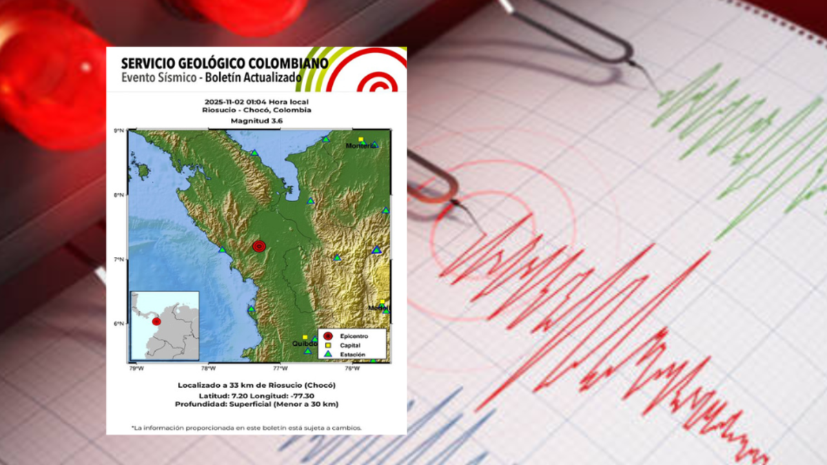 Temblores en Colombia hoy | Reportan sismo de magnitud 3.6 en la madrugada del domingo 2 de noviembre
 – Primer plano
