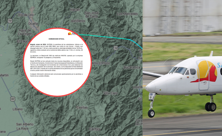 Satena brinda información detallada sobre el avión desaparecido que volaba en la ruta de Cúcuta

 – Primer plano