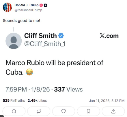 ‘Suena bien’: Trump respalda en red Marco Rubio asume el mando en Cuba

 – Primer plano