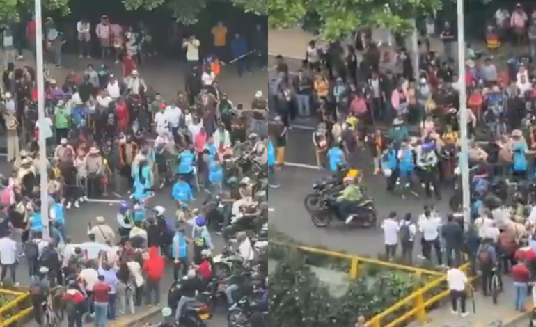 Motociclistas y peatones chocan con mineros indígenas en Medellín para reabrir el cruce a vehículos en el sector de La Alpujarra

 – Primer plano